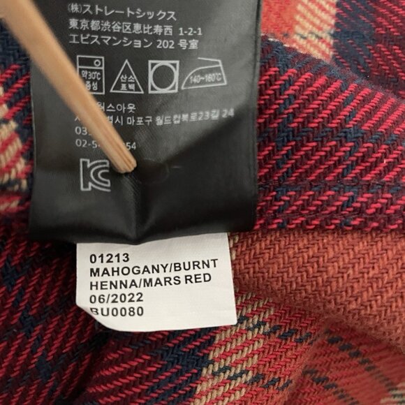 Brixton Bowery Standard Fit Mens Burgundy Orange Plaid Flannel Shirt Outdoor L - Picture 11 of 12